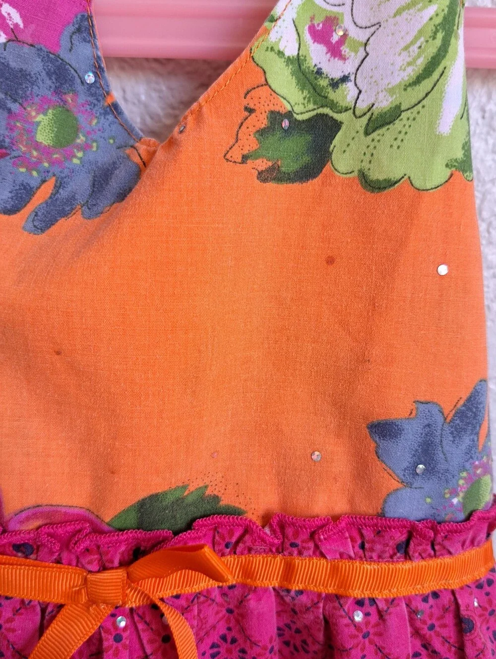 Blueberi Bloulevard Girls Orange Pink Floral Halter Dress Size 4